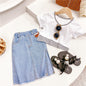 Childrens Two Piece Short Sleeved Denim Skirt