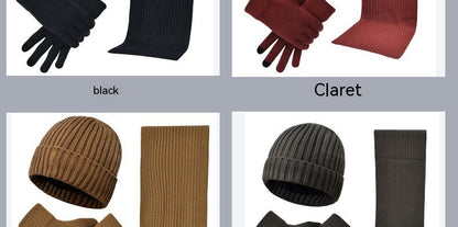 Winter Solid Color Scarf Hat Gloves Knitted Three-piece Suit