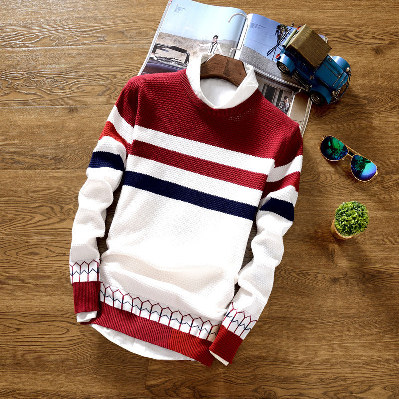 Mens Round neck striped knit sweater