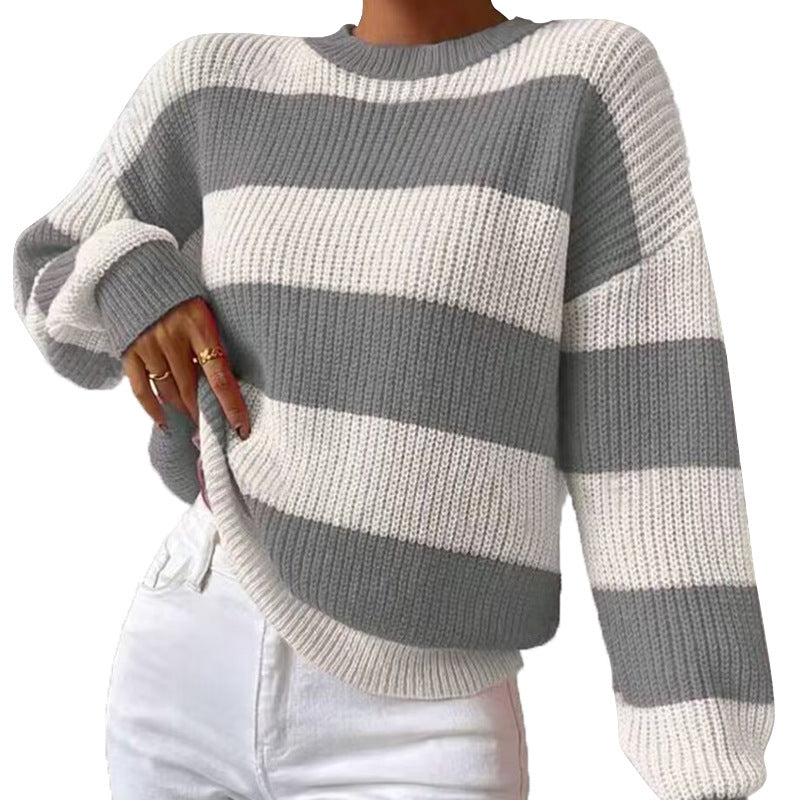 Women's Striped Sweater Loose Long Sleeve Pullover