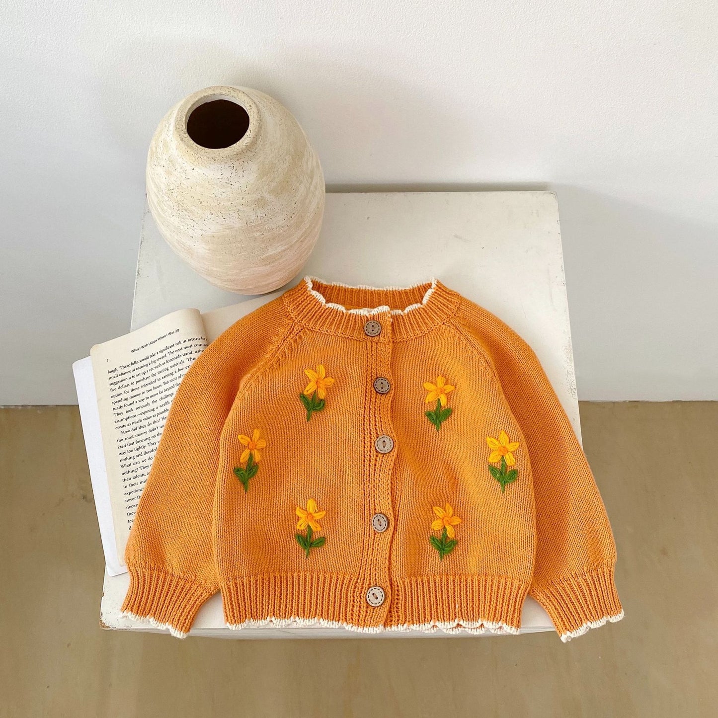 Hand Crochet Embroidered Flowers Knitted Sweater