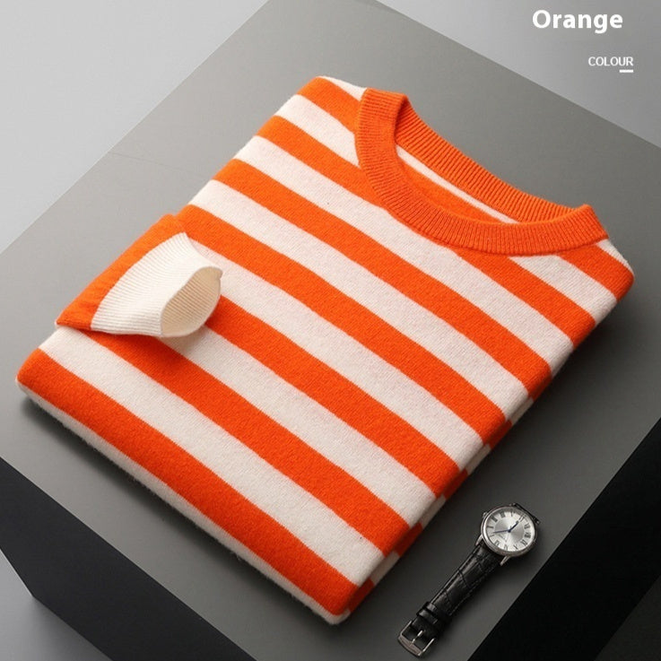 Men's Round Neck Striped Color Sweater