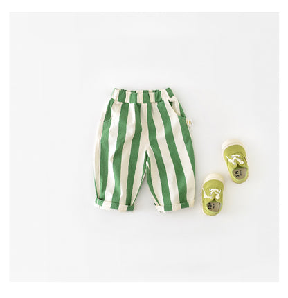 Infant Spring High Waist Color Striped Casual Trousers