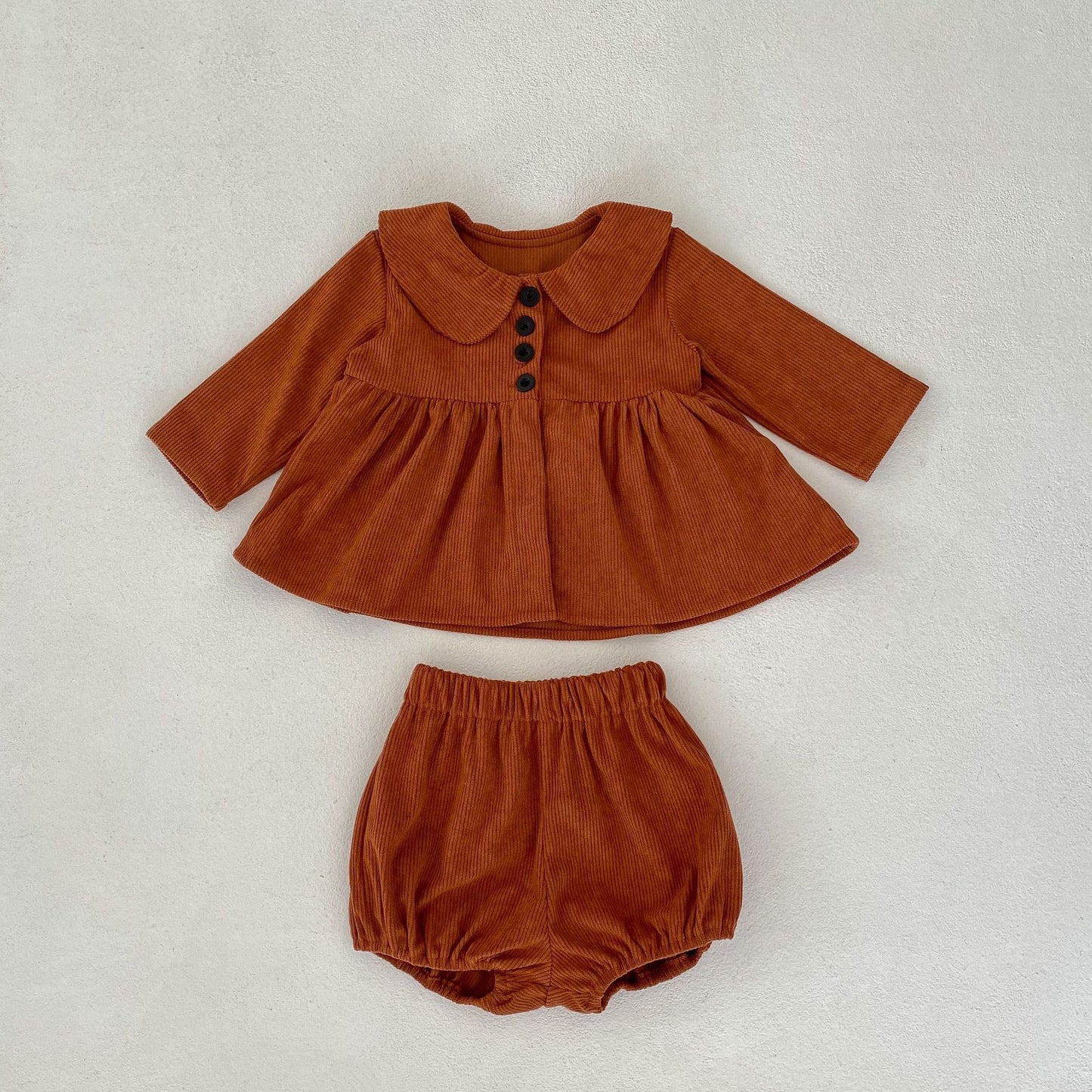 Infant Girl Baby Corduroy Col Claudine Top Corduroy Baby Bloomer 2-piece Set