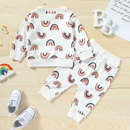 Girl Baby Rainbow Printing Pullover Sweater Set