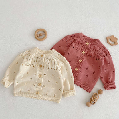 Versatile Children's Jacquard Hollow Knitted Jacket