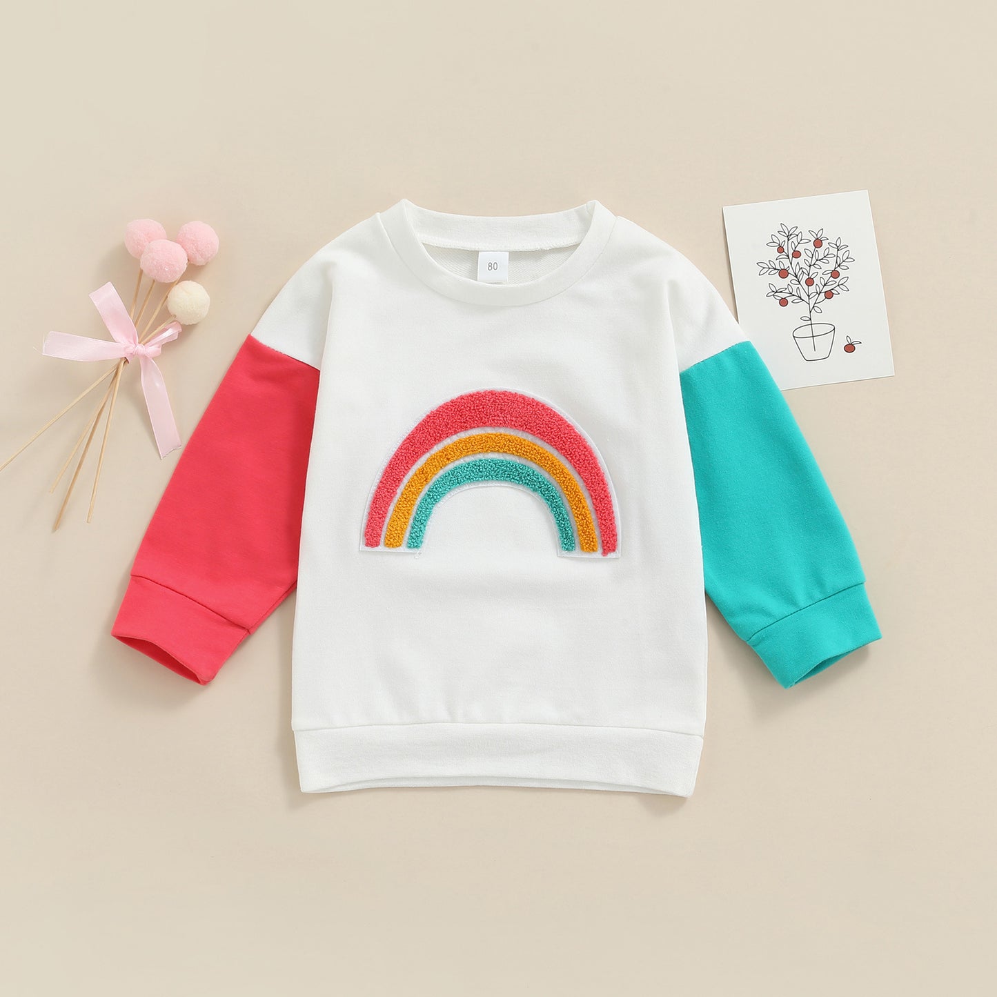 Children's Contrast Panel Long Sleeve T-Shirt Rainbow Top