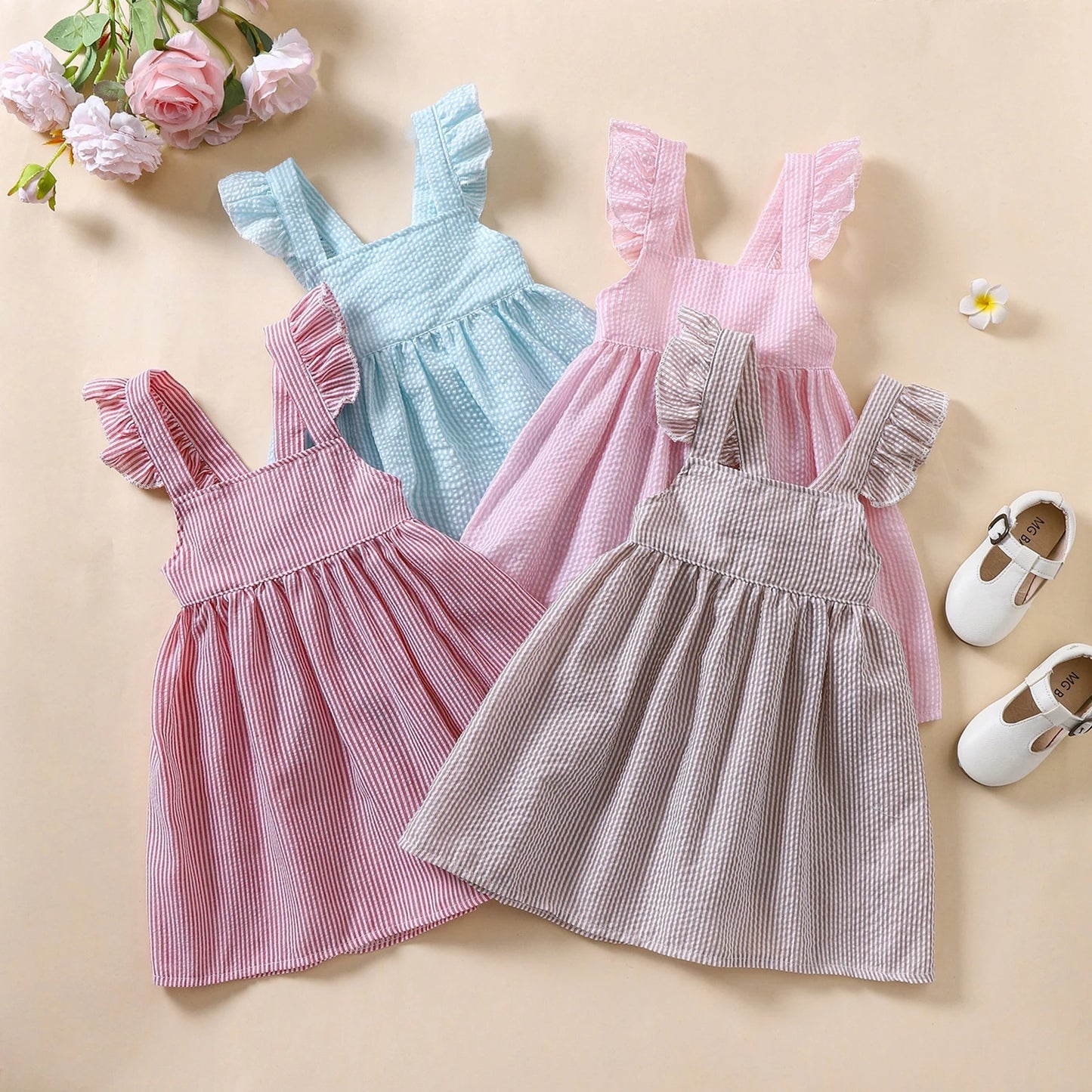 Sleeveless Puffy Spring And Summer Baby Girl Ruffled Dress