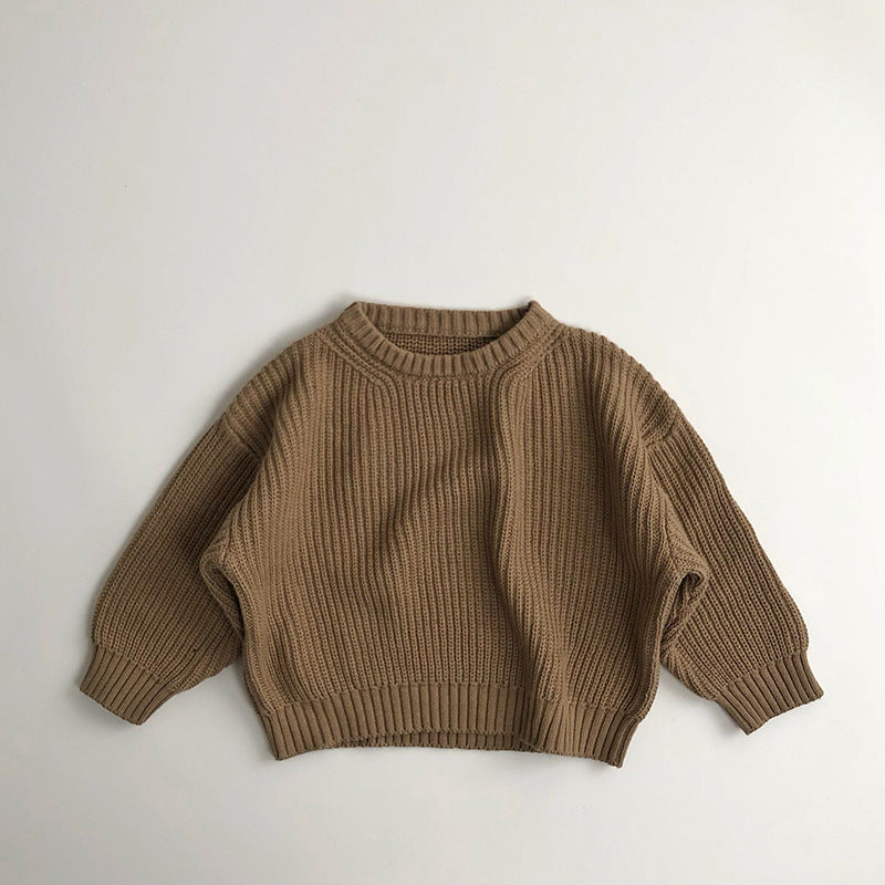 Solid Color Round Neck Children Sweater Men