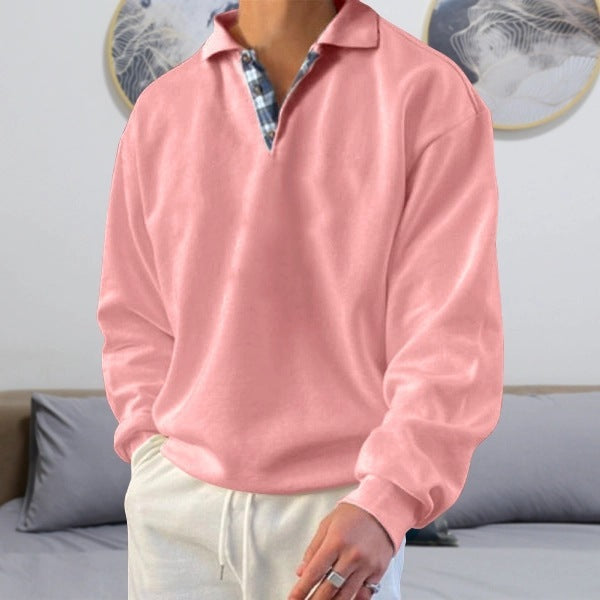 Long Sleeve V-neck Lapel Loose Hoodie Men's Wear