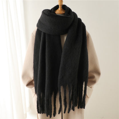 Solid Color Versatile Winter Warm Extended Tassel Scarf