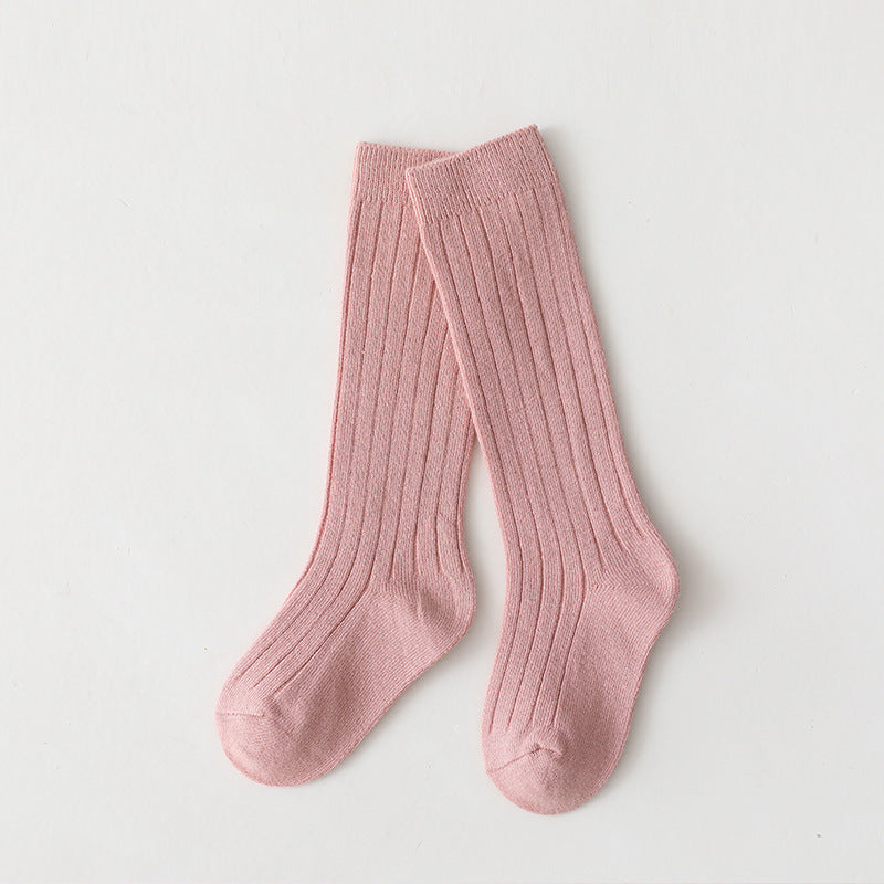 Sunken Stripe Socks Baby Plain Middle-long Stockings