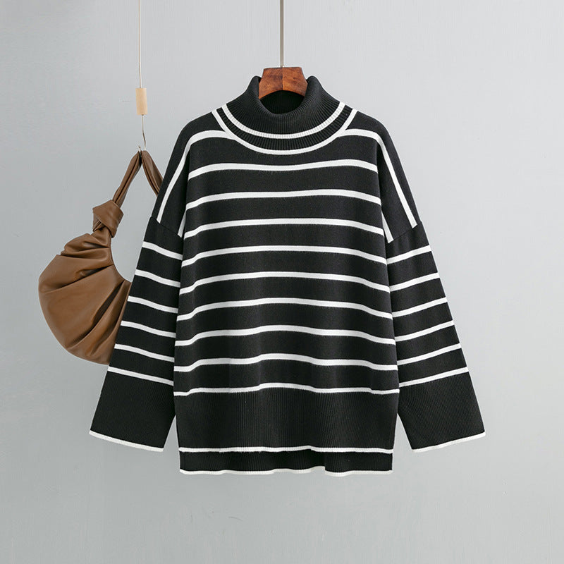 Womens Loose Casual Striped Turtleneck Sweater