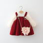 Girls Long Sleeve Bowknot Corduroy Suspender Skirt Outfit