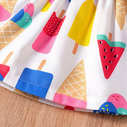 Girls' Ice Cream Printed Suspenders Dress