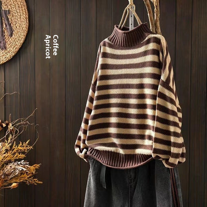 Striped Contrast Color Mock Neck Sweater