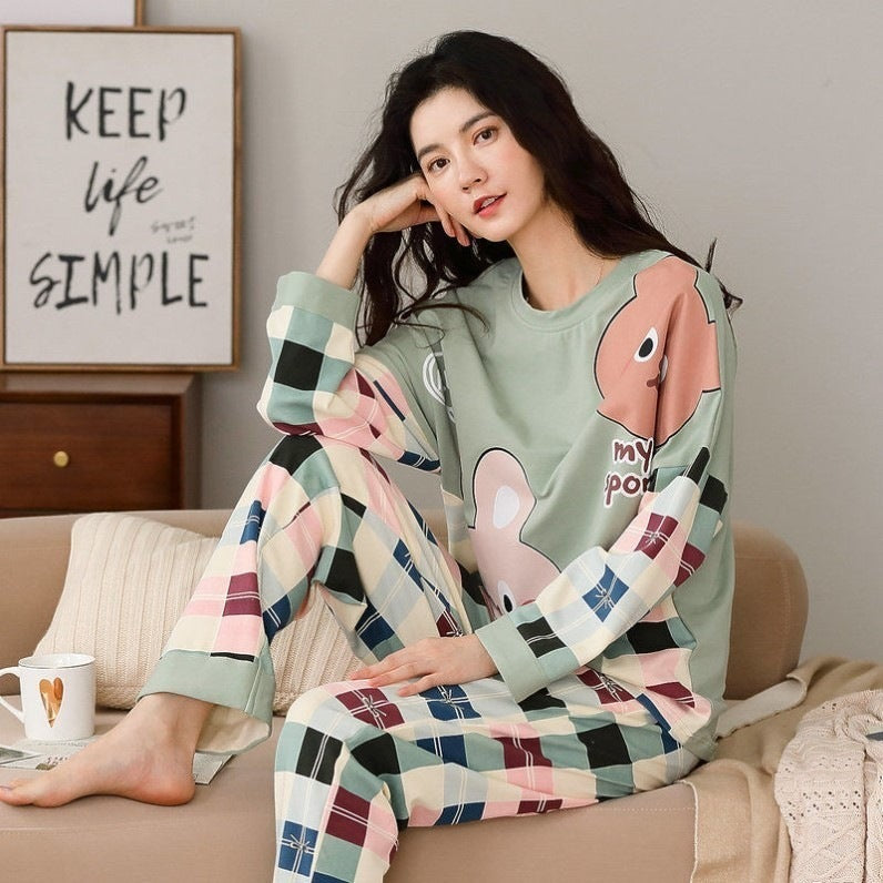 Womens Pajamas Set Cartoon Print Lounge Sets