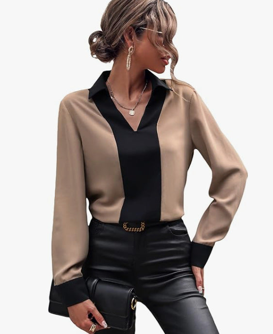 Women's V-neck Casual Top Long-sleeved Shirt