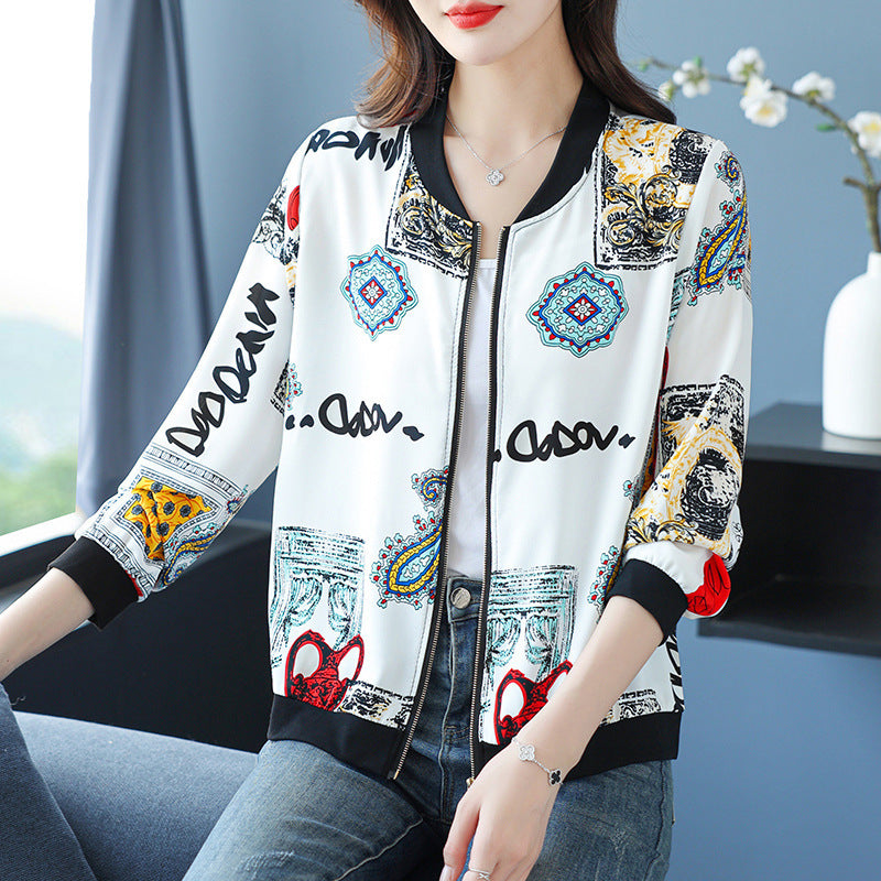 Women's Short Zipper Casual Loose Baseball Uniform Jacket