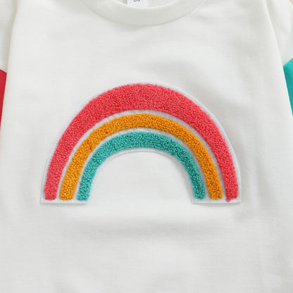 Children's Contrast Panel Long Sleeve T-Shirt Rainbow Top