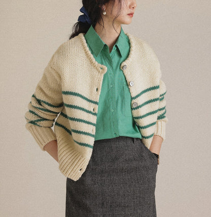 Womens Striped Knitted Cardigan