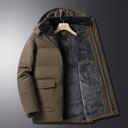 Men Fleece-lined Thickened Hooded jacket