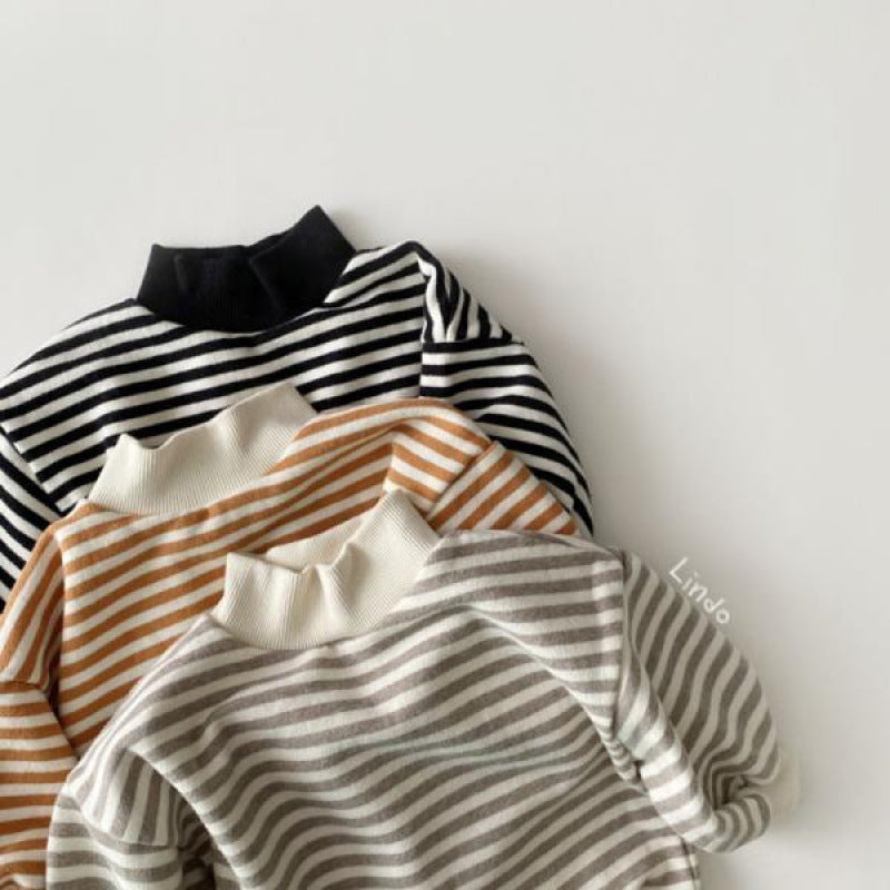 Children Striped High Neck Fleece Top