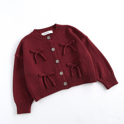 Kids' Sweater Korean Style Long Sleeve Red Coat Knitted Cardigan Top