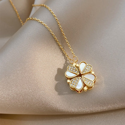 Luxury Four Leaf Clover Pendant Necklace Stainless Steel