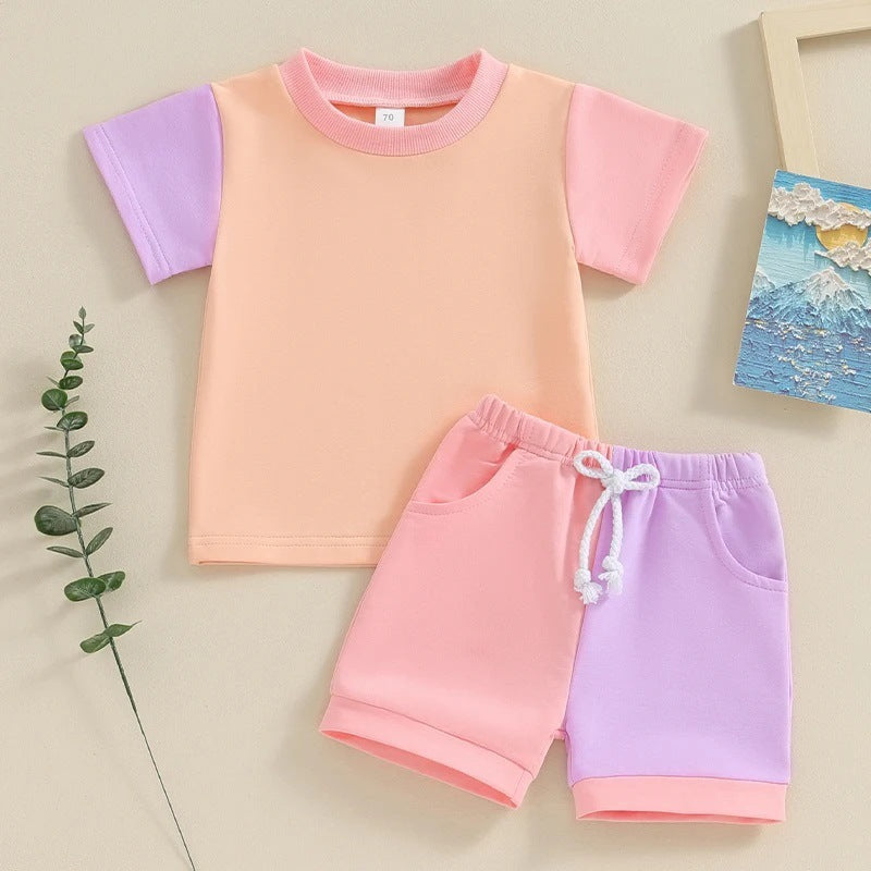 Cute Color Matching Short-sleeved T-shirt And Shorts Two-piece Set