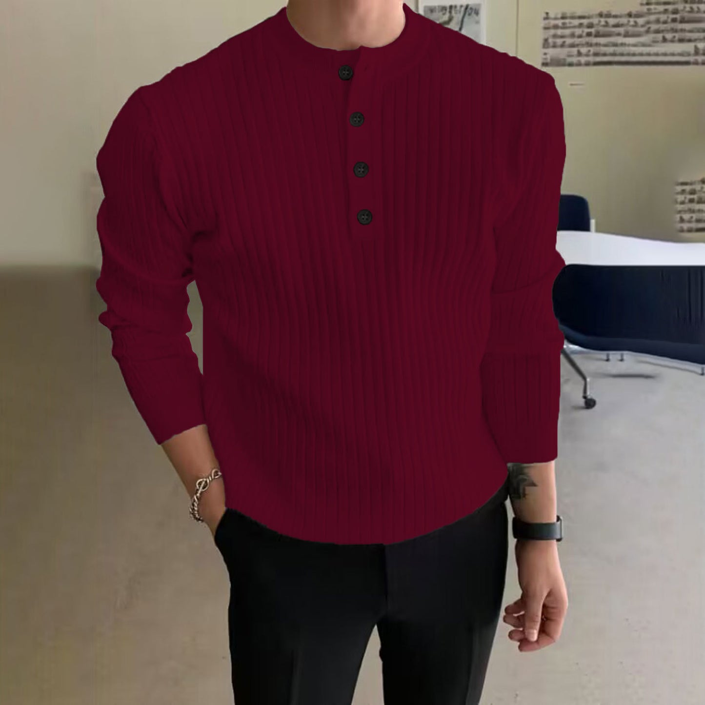 Men's Half-high Collar Button Sweater