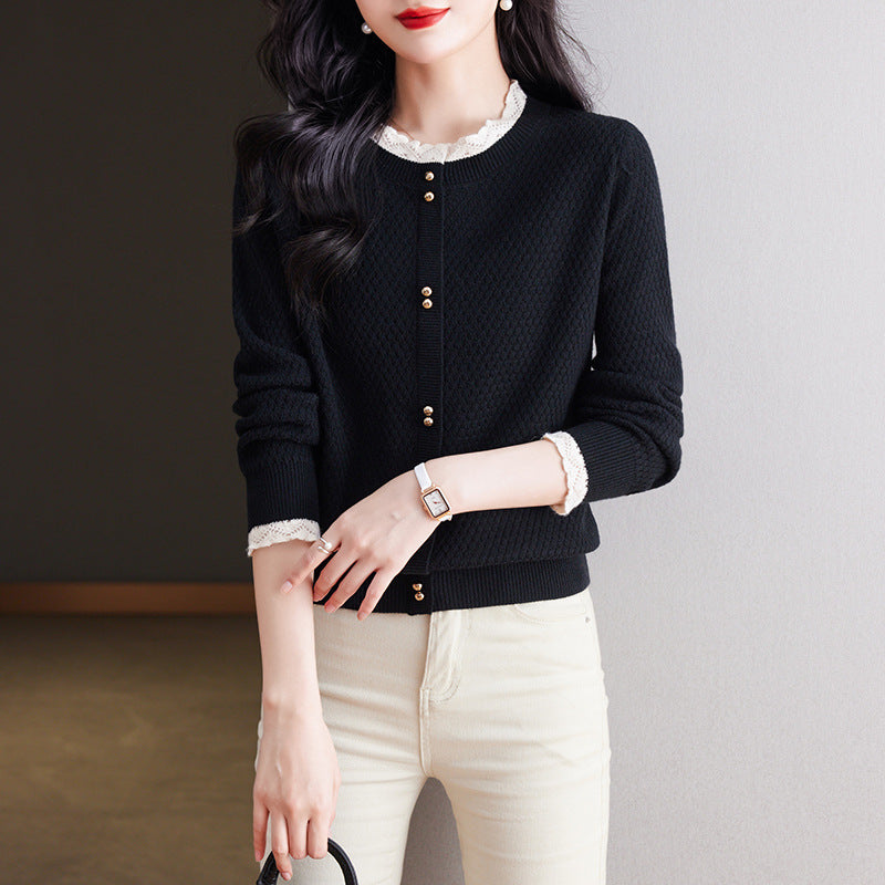 Fashionable Sweater Bottoming Shirt Lace Splicing Knitwear