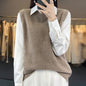 Women's Round Neck Knitted Pullover Cashmere Sweater Waistcoat Loose Wool Vest Slimming Vest