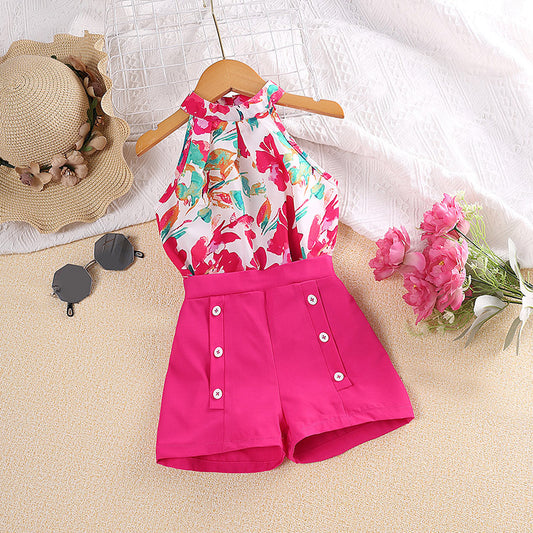 Children's Summer Clothing Printed Halter Top Shorts