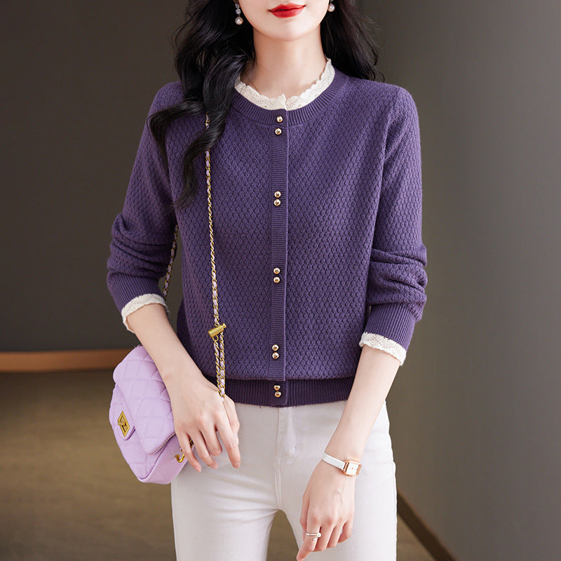 Fashionable Sweater Bottoming Shirt Lace Splicing Knitwear