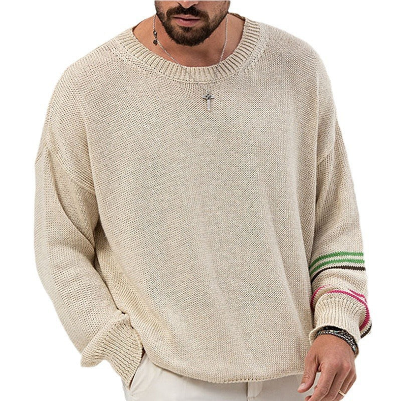 Mens Round Neck Pullover Long Sleeve Base Lightweight Sweater