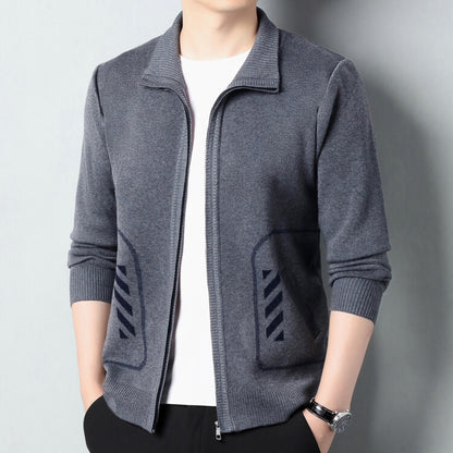 Mens Solid Color Knitted Cardigan