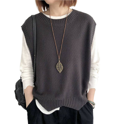 Knitted Vest Women's Vest Solid Color Loose Round Neck Irregular Pullover Short Crop-top Outerwear