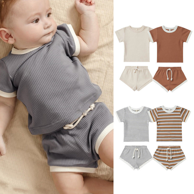 Children's Shorts Sunken Stripe Two-piece Set