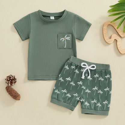 Boys' Coconut Embroidered Printed Short-sleeved Shorts