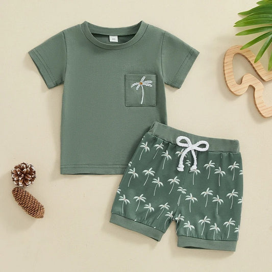 Boys' Coconut Embroidered Printed Short-sleeved Shorts