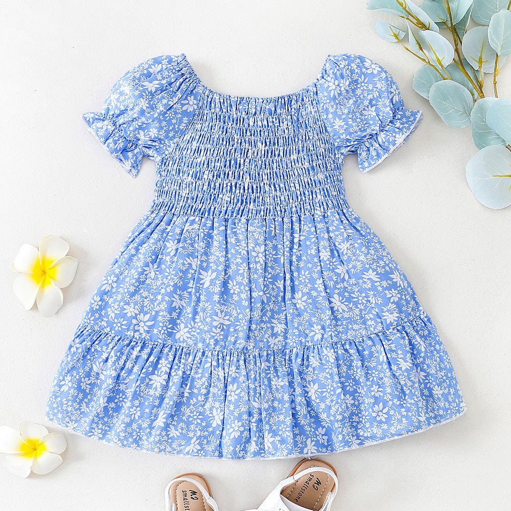 Girls' Floral Stitching Dress