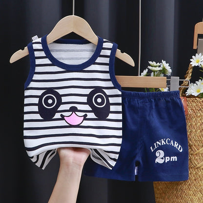 New Vest Suit Cotton Sleeveless Boy Summer Clothing Vest Two-piece Set Wholesale