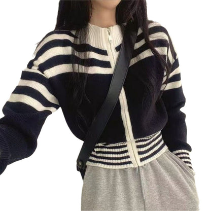 Short Long Sleeve Striped Sweater Sweater Coat