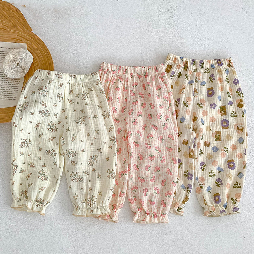 Childrens Versatile Floral Cotton Pants Mosquito Prevention