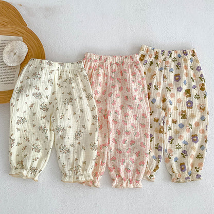 Childrens Versatile Floral Cotton Pants Mosquito Prevention