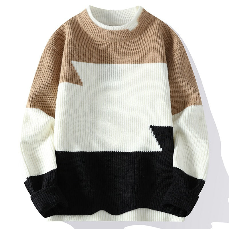 Mens Round Neck Fashion Loose Sweater