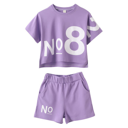 Loose Children's Wear Girl Short-sleeved Big Kids Sports Two-piece Suit