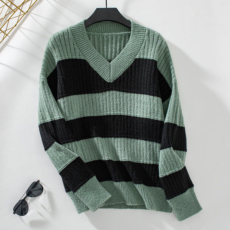 V-neck Women's Knitwear Loose Retro Pullover