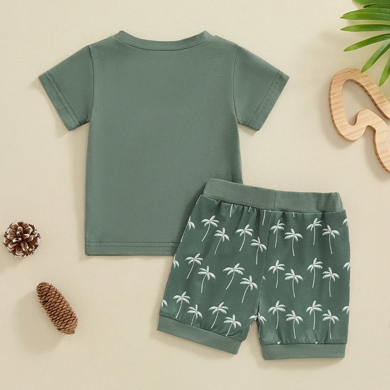 Boys' Coconut Embroidered Printed Short-sleeved Shorts